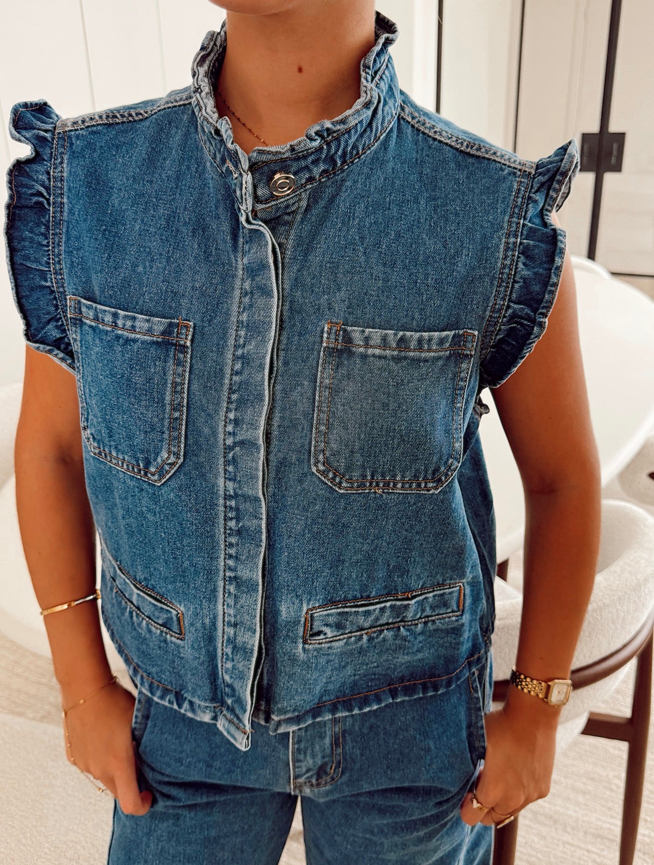 Denim ruffled gilet Jeans GI8121