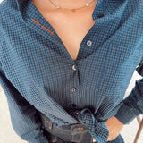 Navy checked blouse 042900-90451