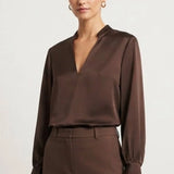 Alma satin blouse brown b610