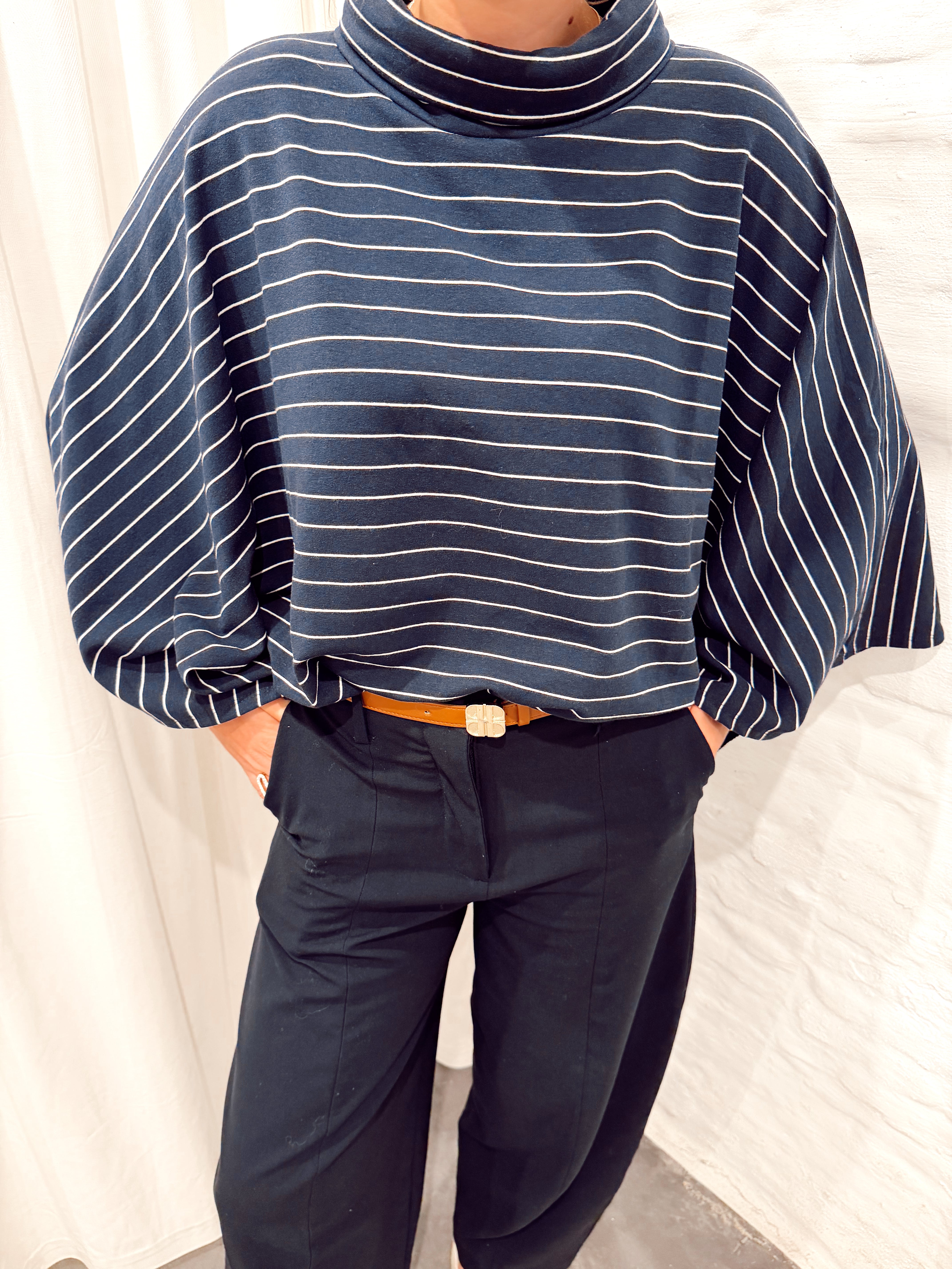 Wide sleeve stripe tee Navy