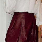 Burgundy leather balloon skirt